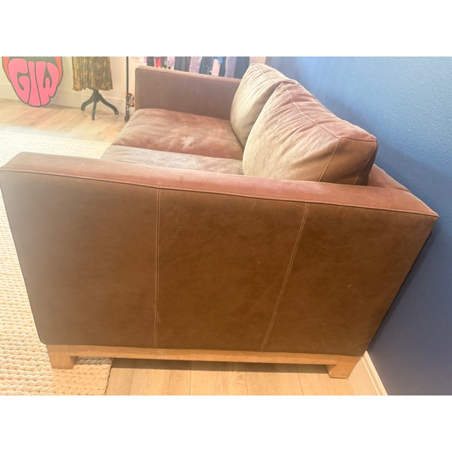 Pottery Barn Jake Seadrift Loveseat and Armchair, Nubuck Leather, Coffee For Sale - Image 9 of 10