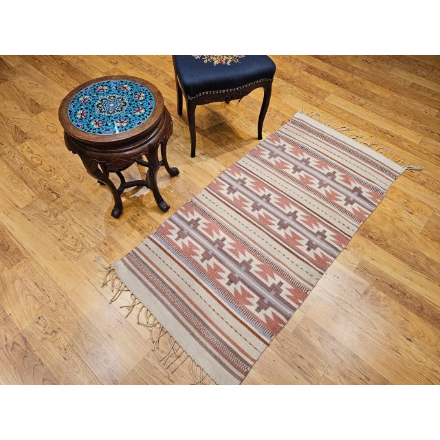 Vintage American Southwestern Kilim Rug, Handwoven Stripe Pattern, Earth Tones, 3x5 For Sale - Image 11 of 12