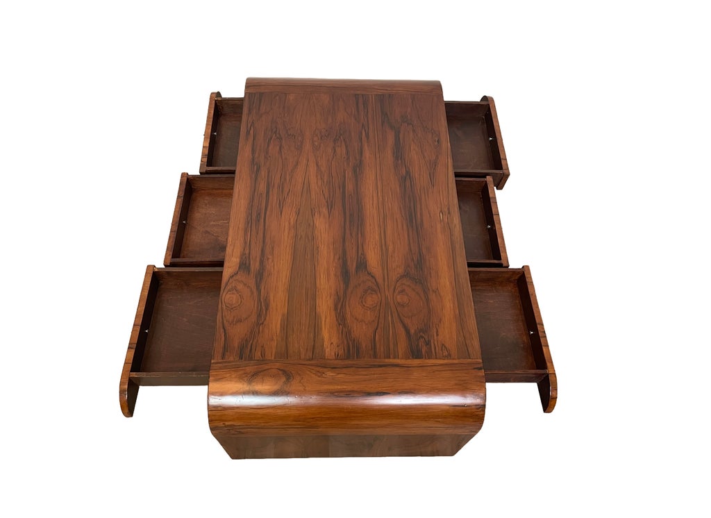 Early 20th Century Art Deco Brazilian Rosewood Veneer Waterfall