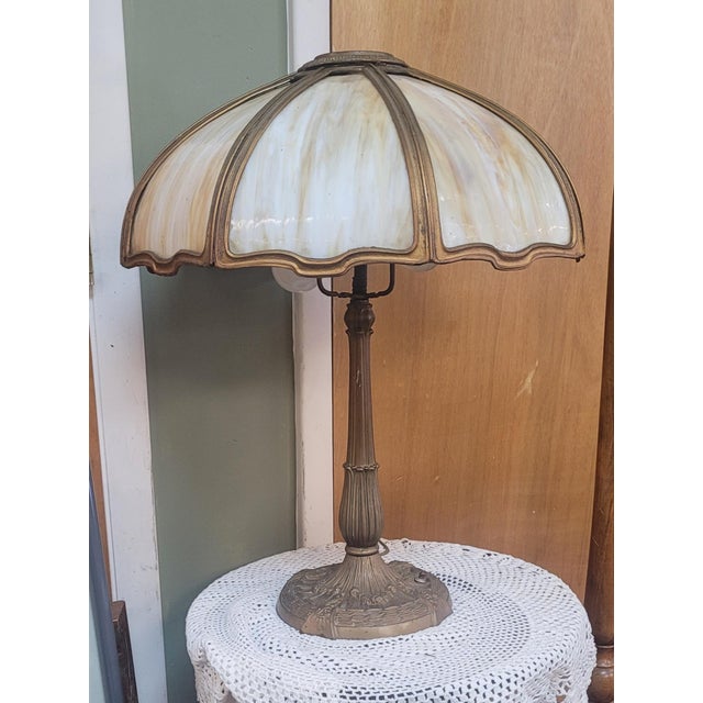 1900 - 1909 Antique Slag Glass Table Lamp For Sale - Image 5 of 11