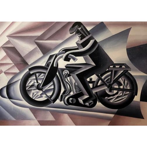 Gray “Motoclistsa 2” (1923) by Fortunato Depero Italian Art Print Published in Italy 1995 For Sale - Image 8 of 9