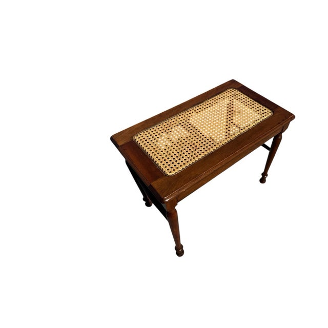 Brown Antique Victorian Pre-1930 Caned Bench Woven Cane Seat Piano Hall Bench Wood For Sale - Image 8 of 18