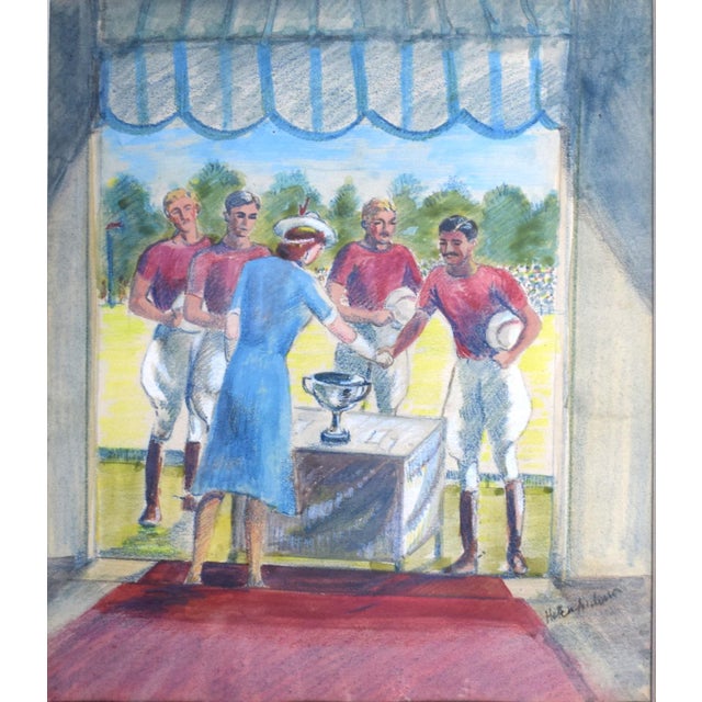 Traditional British Polo Match Trophy Presentation Watercolour by Helen Anderson (British, 20th Century) For Sale - Image 3 of 5