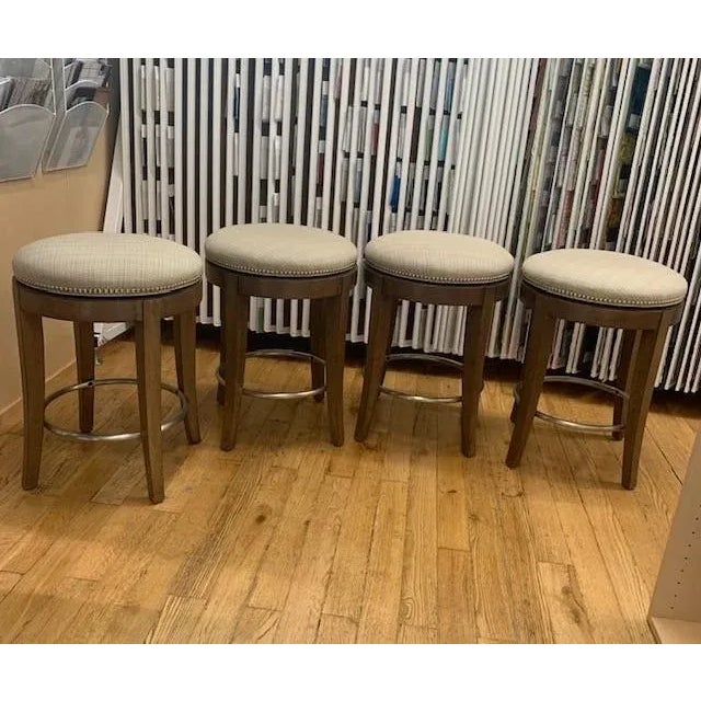 Wood Set of 4 Kravet Tibet Swivel Counter Stools For Sale - Image 7 of 7