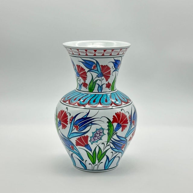 Handmade Ceramic Vase (20cm) – Turquoise Collar & Red Carnations – Classic Iznik Decor For Sale - Image 6 of 7