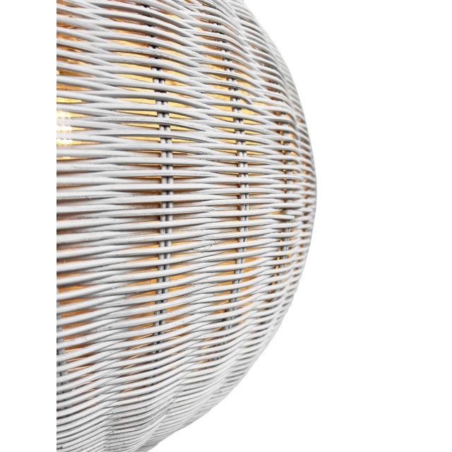 White Wicker Globe Pendant Light For Sale - Image 4 of 6
