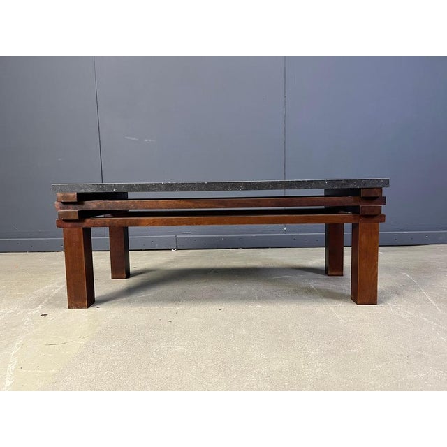Vintage Belgian Stone and Wooden Coffee Table, 1970s For Sale - Image 3 of 11