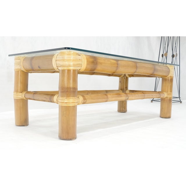 Thick Bamboo 22x46" Rectangle Glass Top Coffee Table Mid Century Modern MINT For Sale - Image 6 of 16