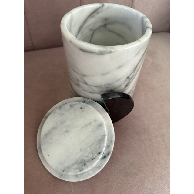 Stone Modern White Marble Decorative Canister/Storage Jar With Sculptural Lid For Sale - Image 7 of 12