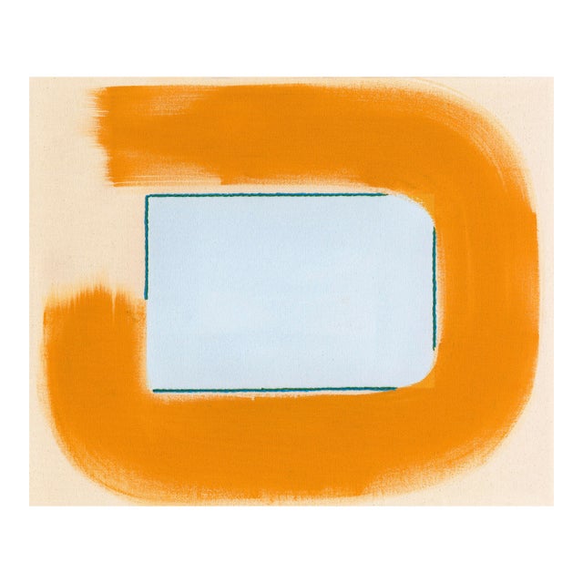 Light Blue and Mustard Yellow-Orange Modern Art Print, 16 X 20 Unframed Print For Sale