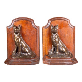 Mahogany and Bronze German Shepherd Bookends C.1940 For Sale