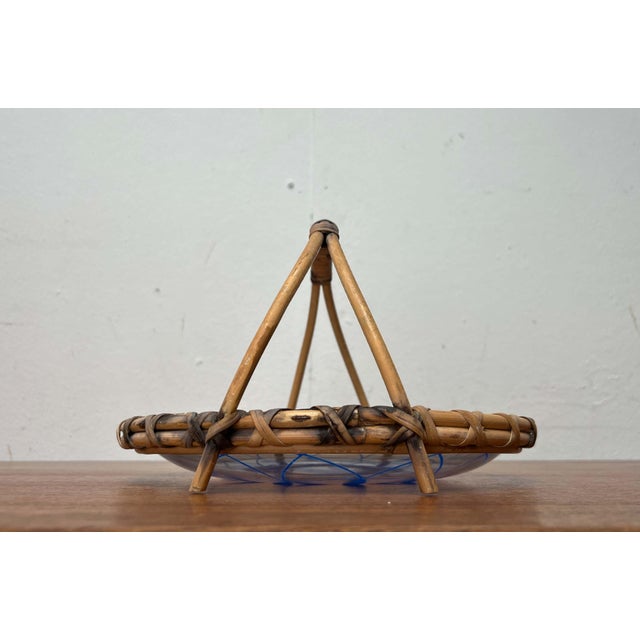Mid-Century Modern Mid-Century Modern Rattan and Glass Bowl, 1960s For Sale - Image 3 of 18