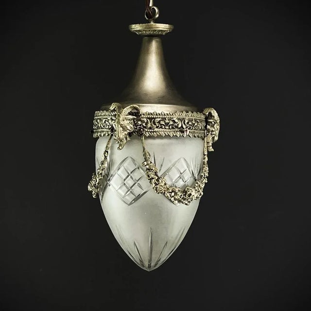 Art Nouveau Nickel Teardrop-Shaped Pendant Lamp, 1900s For Sale - Image 5 of 7