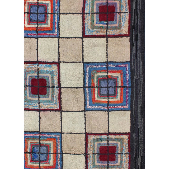 Early 20th Century Checkerboard American Hooked Rug With Geometric Cross Designs For Sale - Image 5 of 6