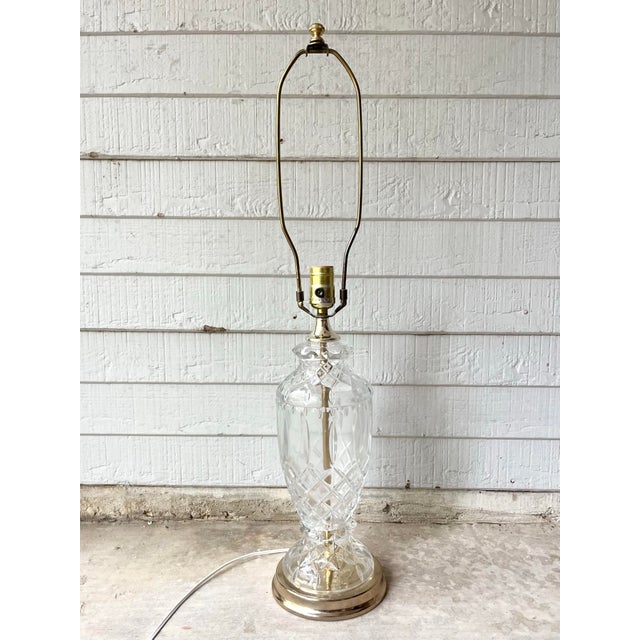 1980s Vintage Crystal & Brass Table Lamp 29” Hollywood Regency, Criss-Cross Cuts Great vintage condition. No chips to...