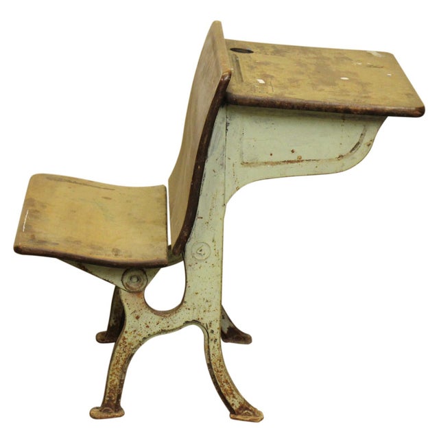 Brown Antique Cast Iron #4 Tandem School Desk For Sale - Image 8 of 11