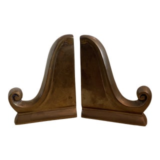 Vintage 1960s Neoclassical Style Brass Scroll Bookends - a Pair For Sale