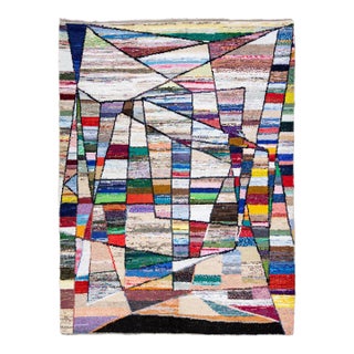 Vintage Tulu Handmade Multicolor Geometric Abstract Wool Rug For Sale