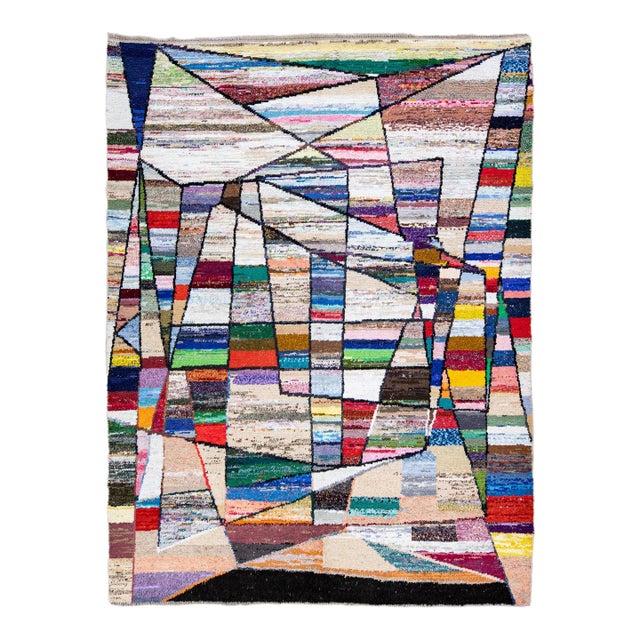 Vintage Tulu Handmade Multicolor Geometric Abstract Wool Rug For Sale