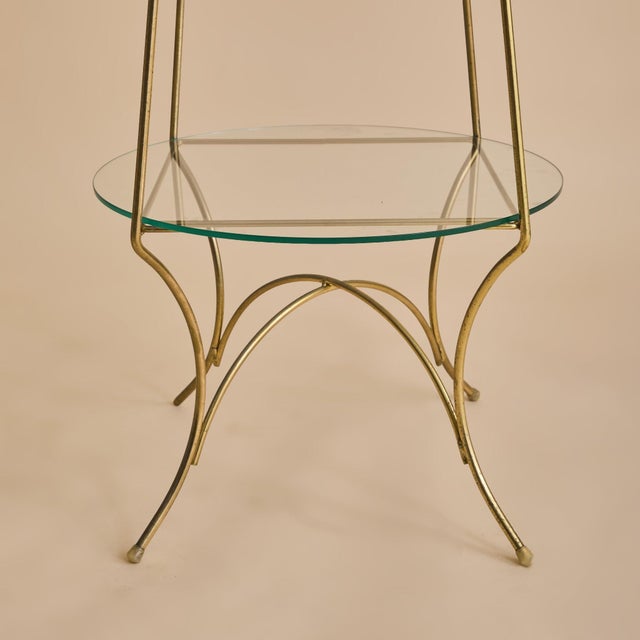 Mid 20th Century Vintage French Four-Tier Brass + Glass Étagère For Sale - Image 5 of 9