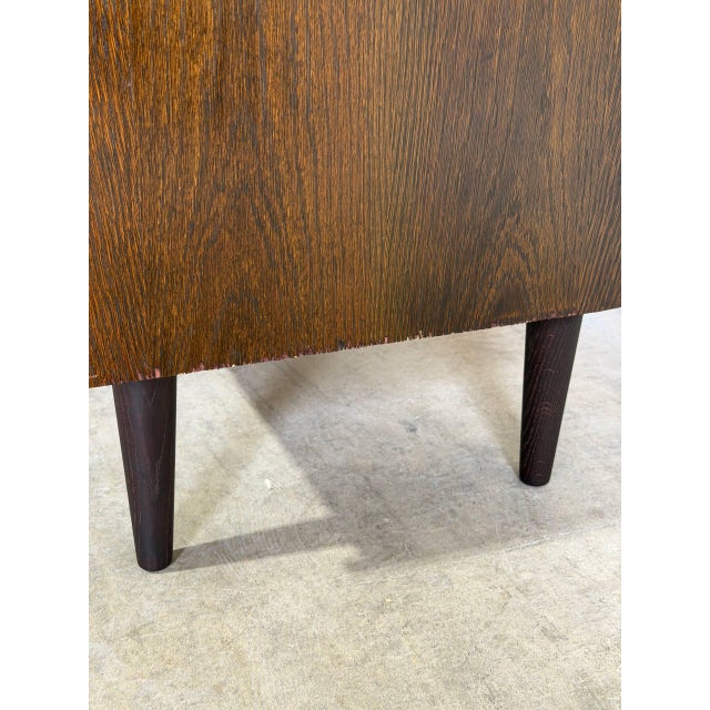 Brown Vintage Danish Modern Stained Oak Sliding Door Cabinet Credenza For Sale - Image 8 of 9