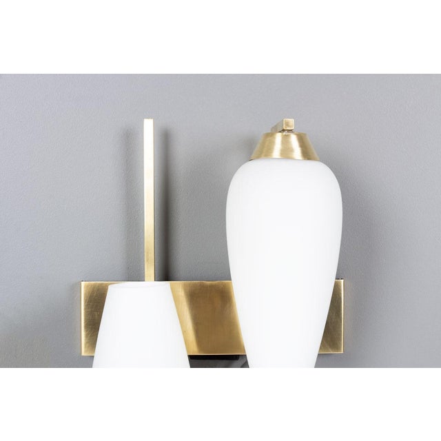 Gold Brass and Opaline Glass Wall Sconces, France, 1950s, Set of 2 For Sale - Image 8 of 10