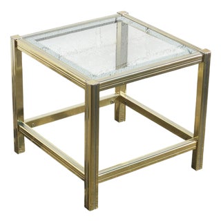 Vintage French Golden Glass and Brass Side Table, 1970s For Sale