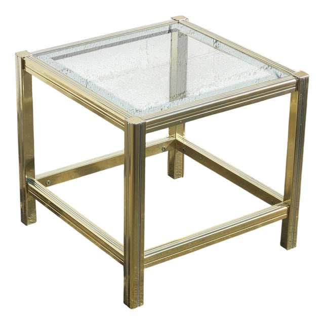 Vintage French Golden Glass and Brass Side Table, 1970s For Sale