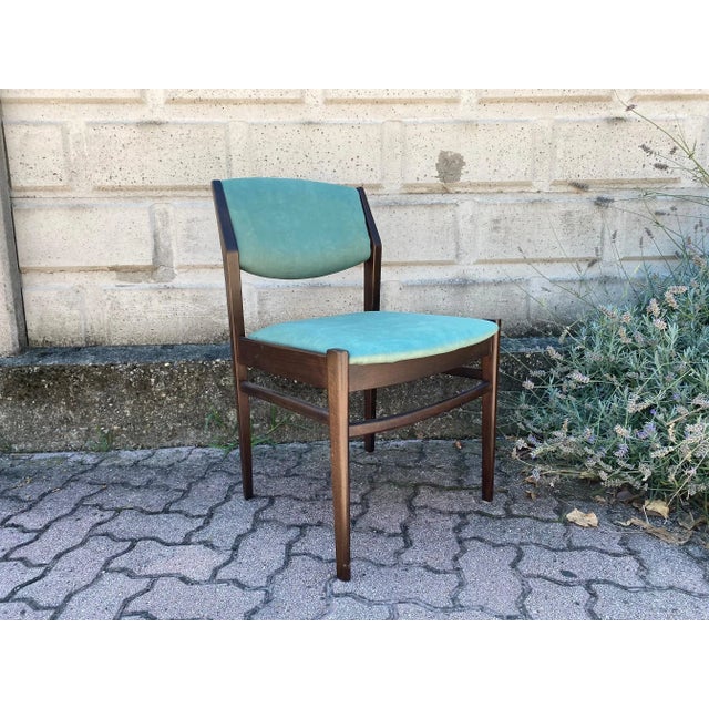 Set of 6 chairs from the 60s made of beech wood, sturdy and healthy structure, the fabric upholstery has some stains,...