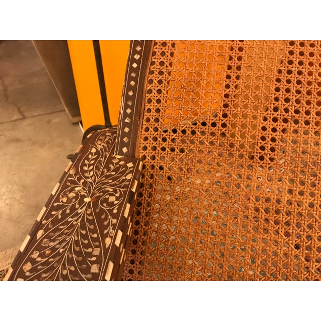 Wood, Cane and Bone Inlay Hand Crafted Swing - Out British Colonial Lounge Chair For Sale - Image 11 of 12