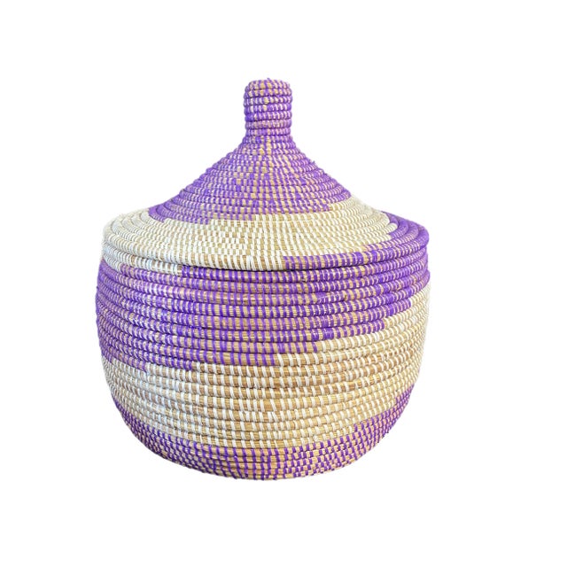 2000 - 2009 Colorful Basket W/ Lid Senegal West Africa 14" H For Sale - Image 5 of 5