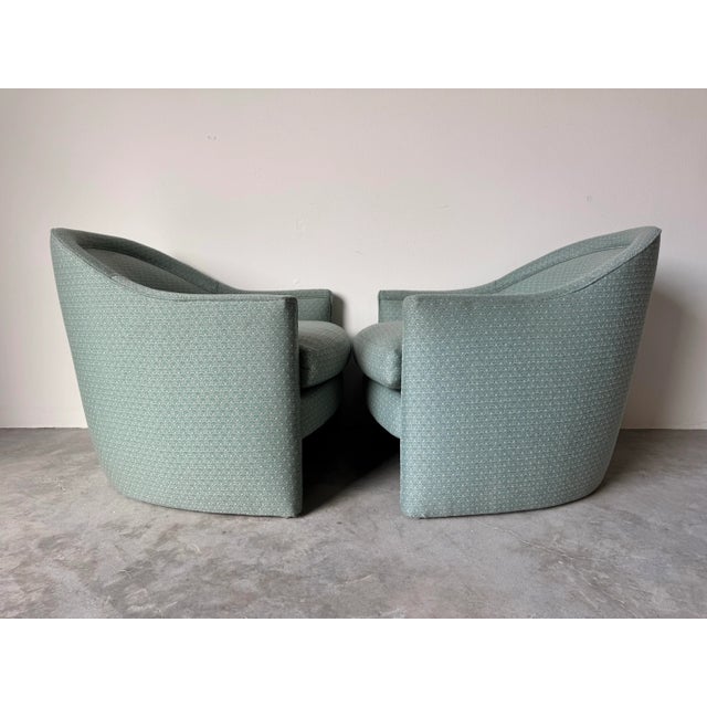 Mid-Century Modern 1980’s Vintage Selig Imperial-Style Barrel Back Upholstered Club Chairs – A Pair For Sale - Image 3 of 12