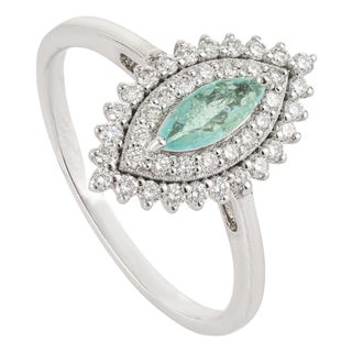 18k Gold Marquise Cut Paraiba Tourmaline Ring With Double Halo Diamonds Size 6.5 For Sale