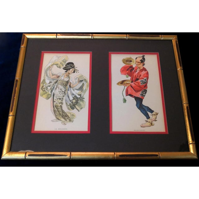 This listing is for a fabulous pair of Mid-Century Italian Chinoiserie Watercolor Prints, double matted and framed in a...