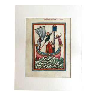 Vintage Print from the Codex Manesse in 14x18 Mat: "Herr Freidrich von Haufen" For Sale