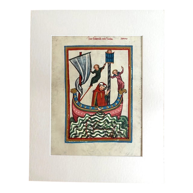 Vintage Print from the Codex Manesse in 14x18 Mat: "Herr Freidrich von Haufen" For Sale