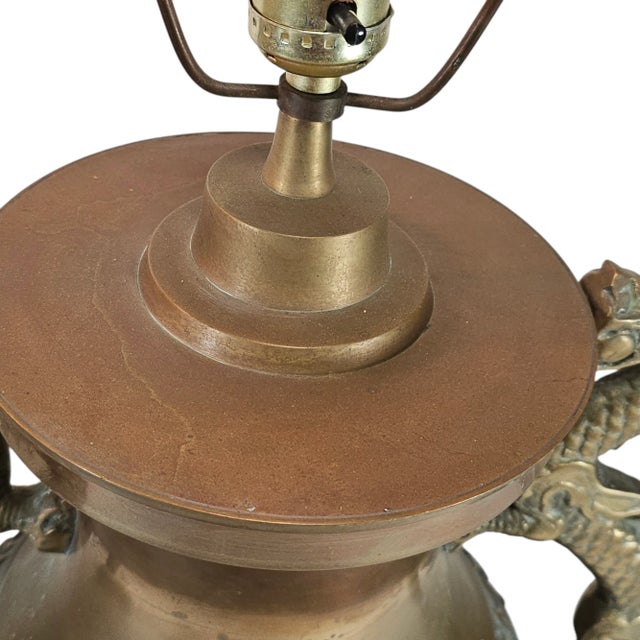 Pair Hollywood Regency Brass Dragon Table Lamps James Mont Style 20" For Sale - Image 10 of 12