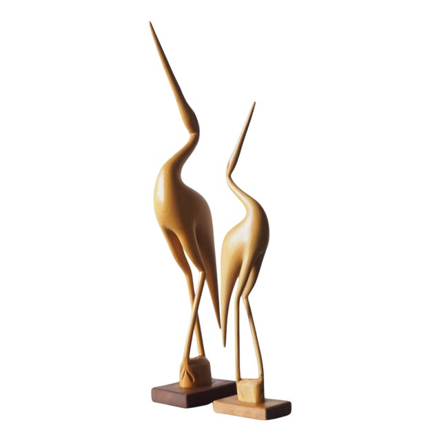 Vintage Herons Statue in Wood, 1970s For Sale