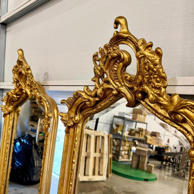 French Style Gold Leaf Floor Mirror Set – 2 Mirrors, 6 Ft Tall Elegant Décor For Sale - Image 4 of 8