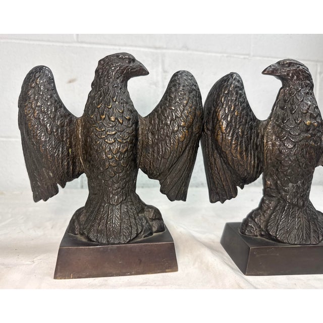 Bronze Pair of Vintage Solid Bronze Realistic Open Winged American Bald Eagle Bookends For Sale - Image 8 of 12