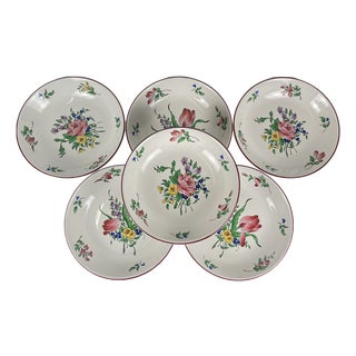 Bowl-Shaped Réverbère Model Plates with Tulip and Rose Pattern by KG Lunéville, 1980s, Set of 6 For Sale