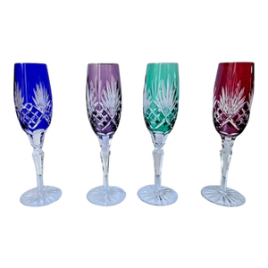 1970s Ajka Carolyne Crystal Bohemian Fluted Champagne Glass Caroline Set of 4