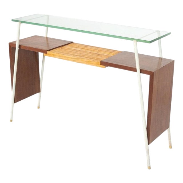 Mid-Century Modern Console Table in Wood, Metal and Glass, Italy, 1960s For Sale