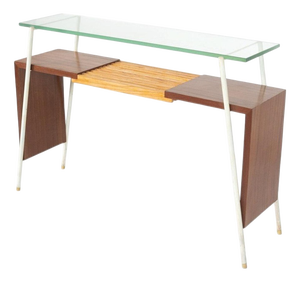 Mid-Century Modern Console Table in Wood, Metal and Glass, Italy, 1960s