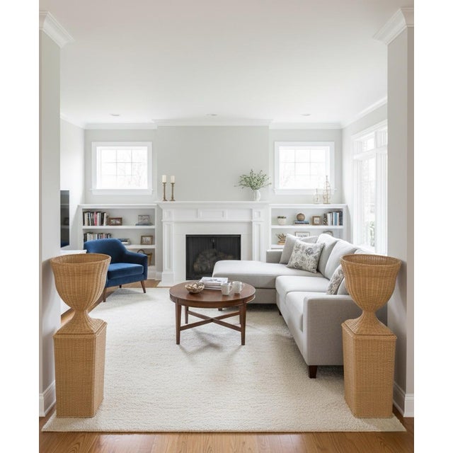 Pair of Monumental Woven Rattan Urns on Pedestals For Sale - Image 10 of 10