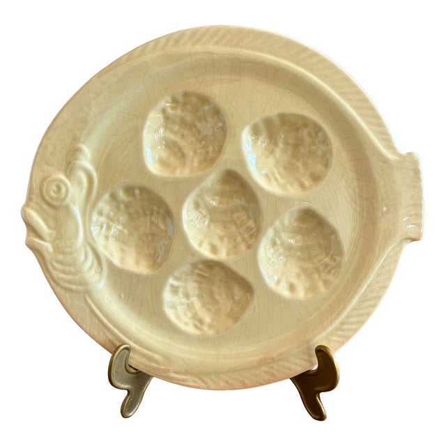 Mid-Century French Ceramic Oyster Plate with Fish Motif from Vallauris, 1950s For Sale