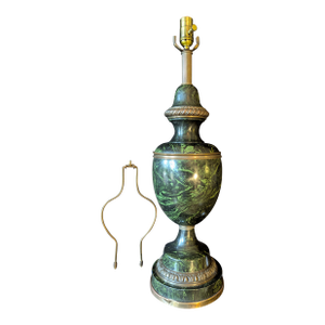 1920s Faux Malachite Wood and Bronze Urn Lamp