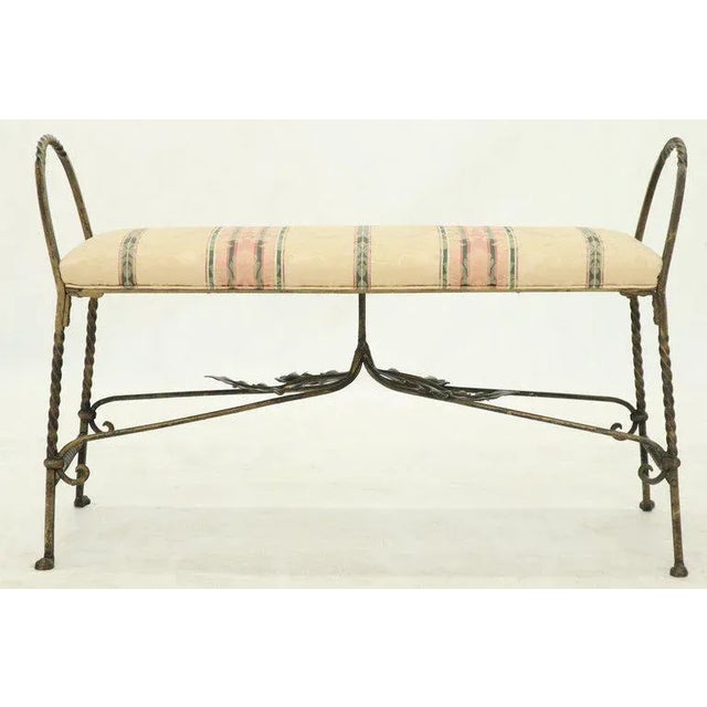 Figural Twisted Wrought Iron Window Bench Grape Leaf Motive For Sale - Image 4 of 11