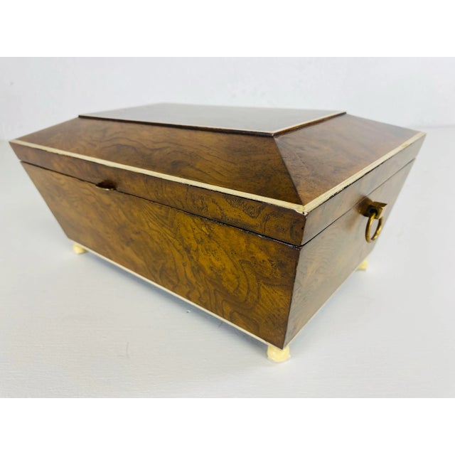 2010s Vintage Burled Walnut With Faux Ivory Dresser Box After Maitland Smith. For Sale - Image 5 of 11