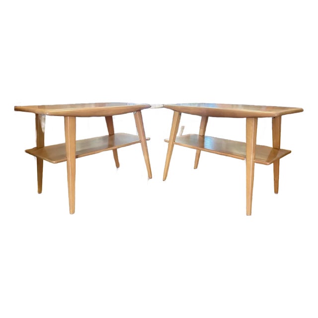 Pair of Restored Heywood Wakefield End Tables - Champagne For Sale
